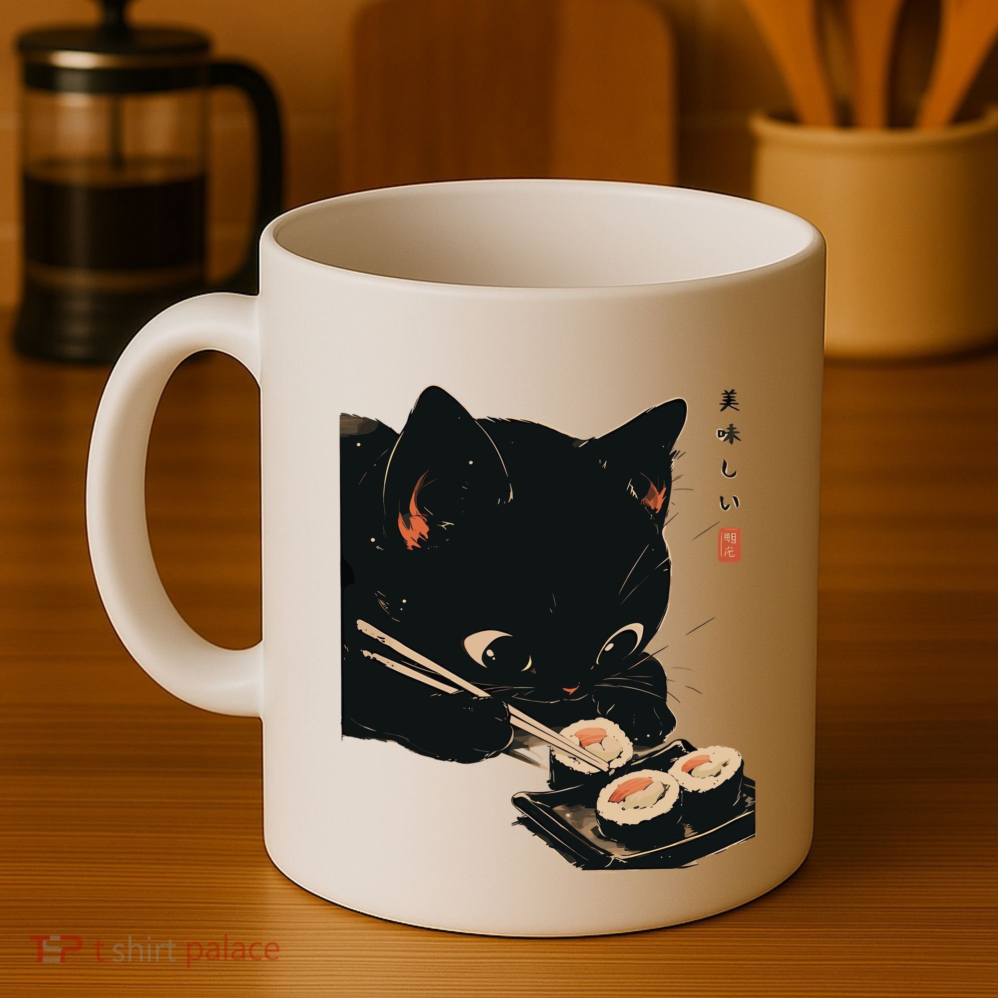 Sushi Black Cat LoverS Delight And Modern Minimalist Art Coffee Mug