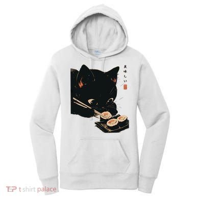Sushi Black Cat LoverS Delight And Modern Minimalist Art Women's Hoodie
