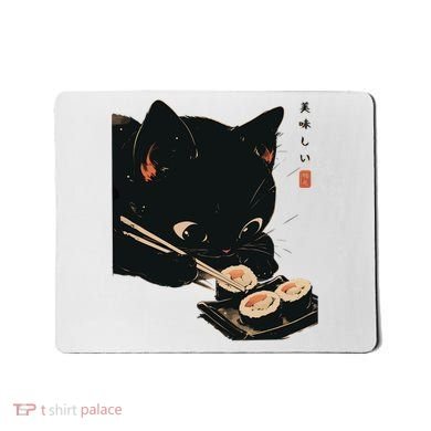 Sushi Black Cat LoverS Delight And Modern Minimalist Art Mousepad