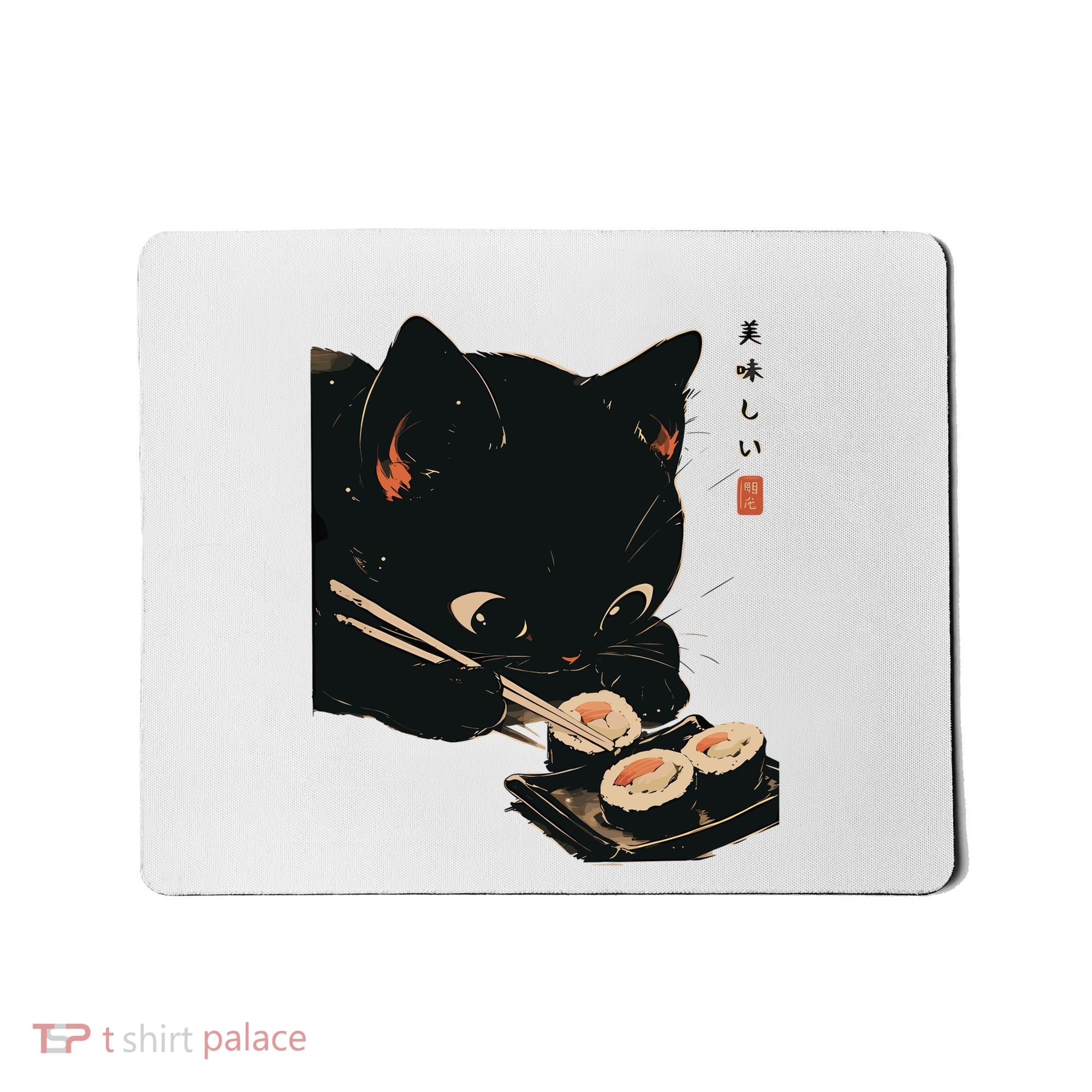 Sushi Black Cat LoverS Delight And Modern Minimalist Art Mousepad