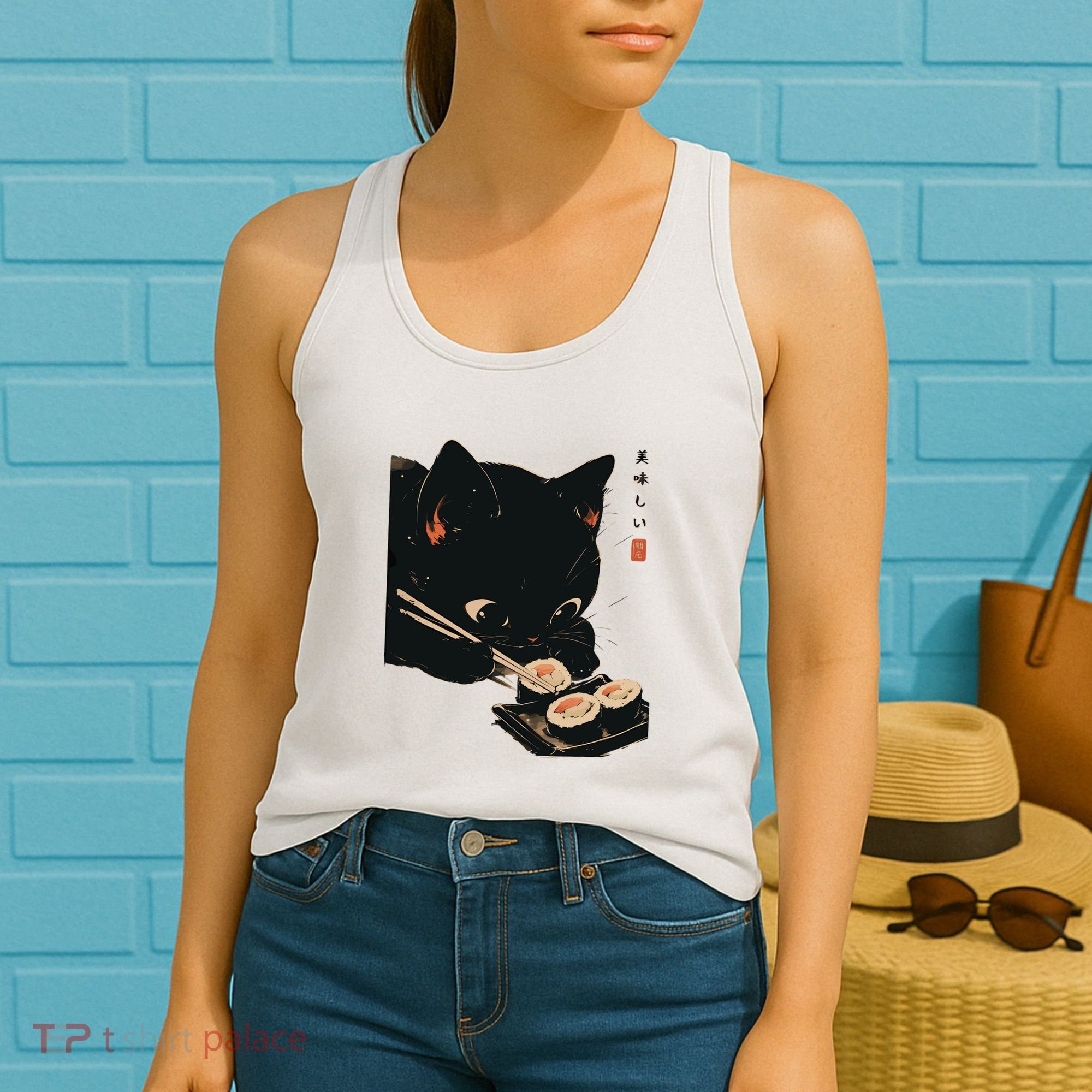 Sushi Black Cat LoverS Delight And Modern Minimalist Art Women's Tank Top