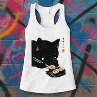 Sushi Black Cat LoverS Delight And Modern Minimalist Art Women's Tank Top thumb 3