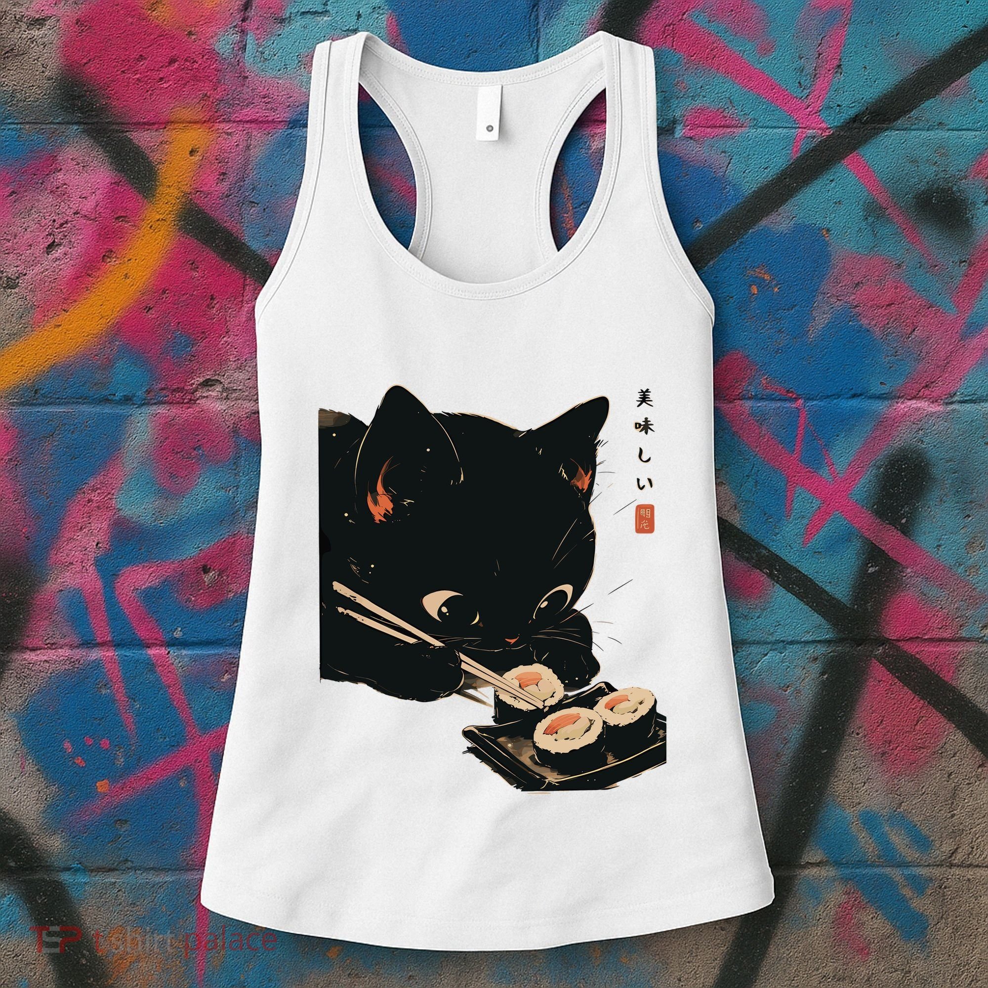 Sushi Black Cat LoverS Delight And Modern Minimalist Art Women's Tank Top