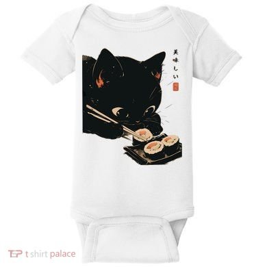 Sushi Black Cat LoverS Delight And Modern Minimalist Art Baby Bodysuit