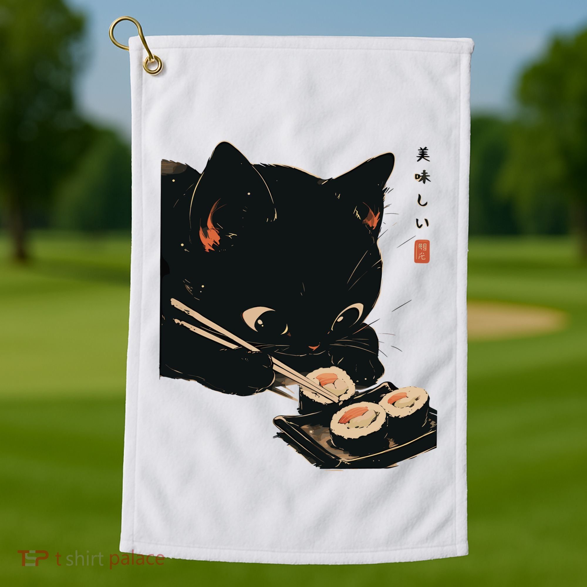 Sushi Black Cat LoverS Delight And Modern Minimalist Art Golf Towel