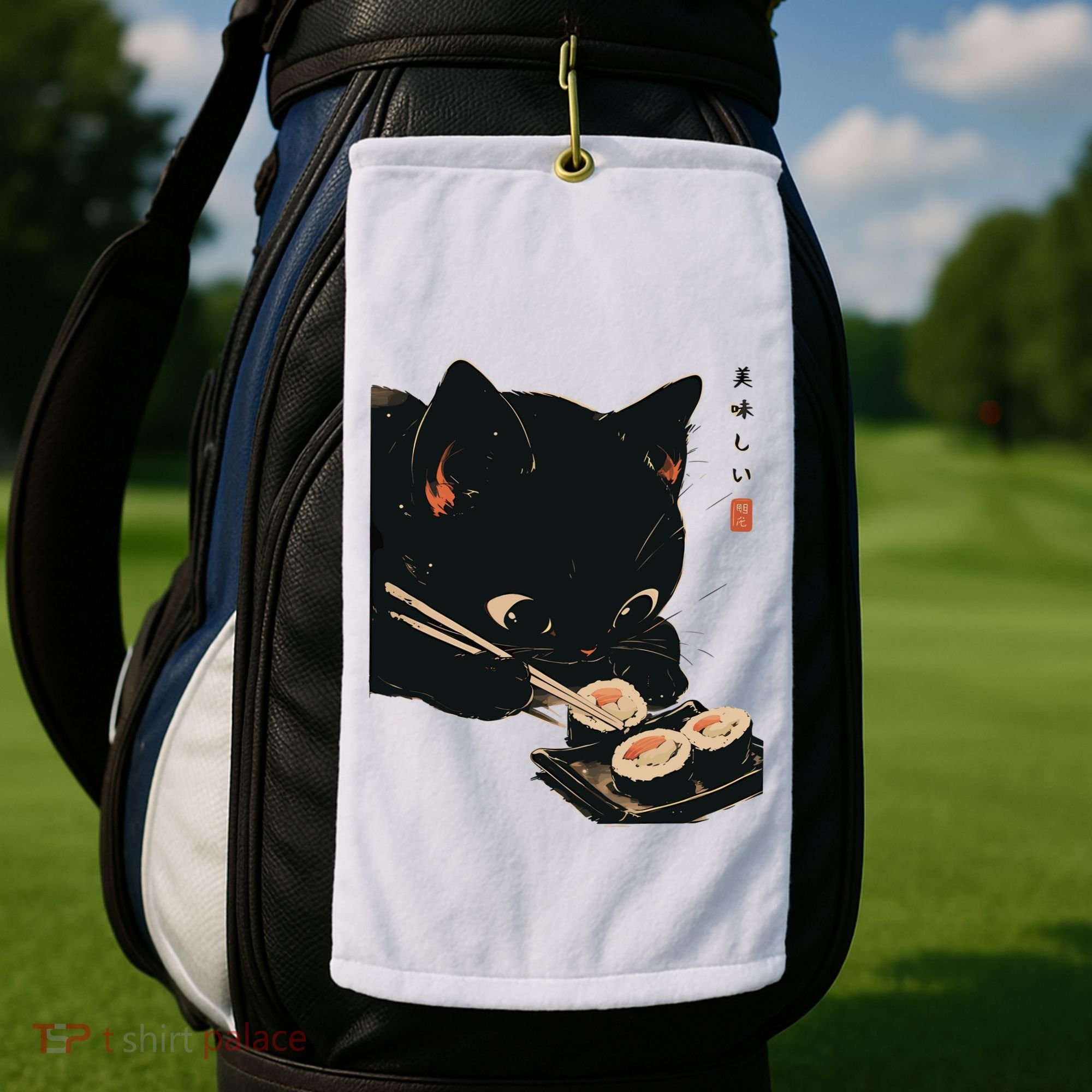 Sushi Black Cat LoverS Delight And Modern Minimalist Art Golf Towel