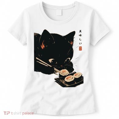 Sushi Black Cat LoverS Delight And Modern Minimalist Art Women's T-Shirt