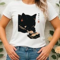 Sushi Black Cat LoverS Delight And Modern Minimalist Art Women's T-Shirt thumb 2