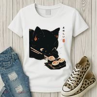 Sushi Black Cat LoverS Delight And Modern Minimalist Art Women's T-Shirt thumb 3