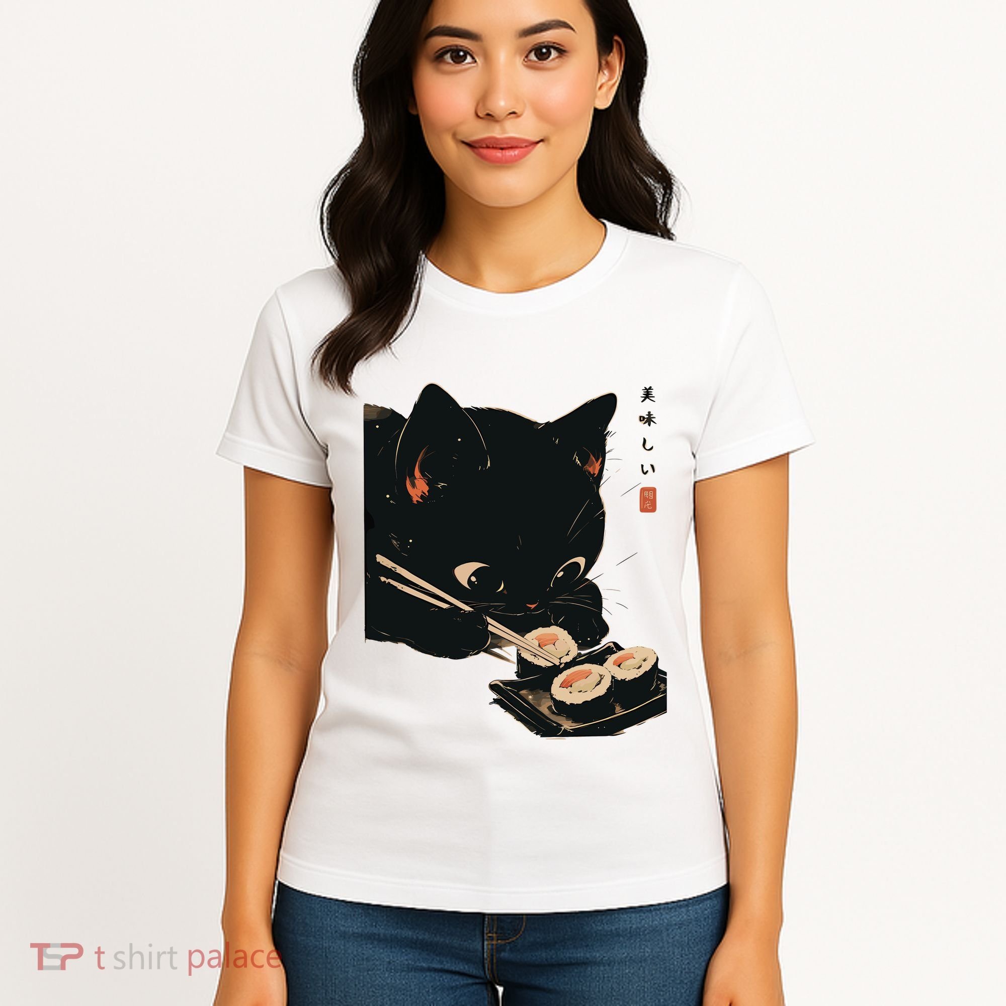 Sushi Black Cat LoverS Delight And Modern Minimalist Art Women's T-Shirt