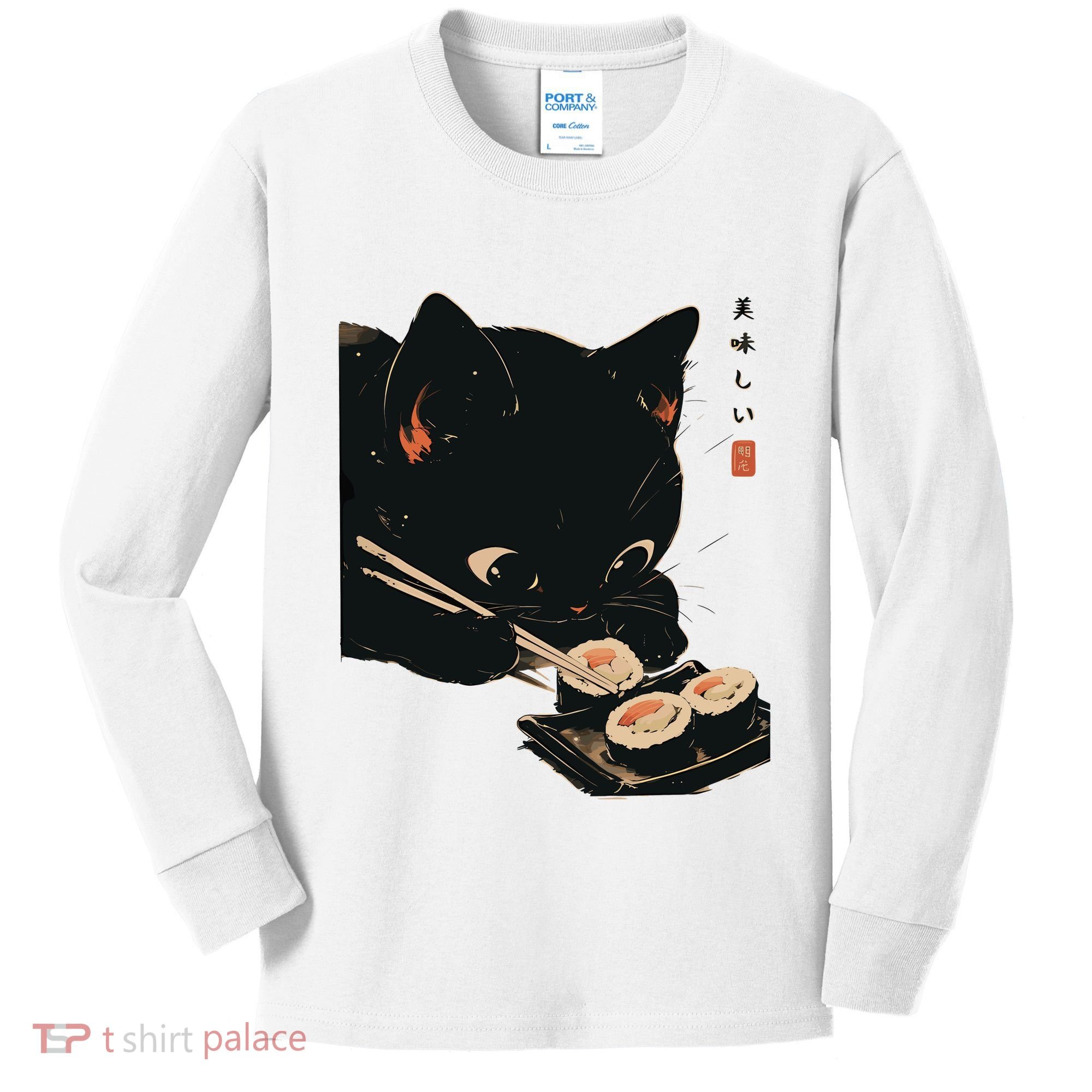 Sushi Black Cat LoverS Delight And Modern Minimalist Art Kids Long Sleeve Shirt