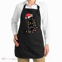 Santa Black Cat Tangled Up In Christmas Tree Lights Holiday Long Sleeve TShirt Apron thumb 2