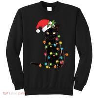 Santa Black Cat Tangled Up In Christmas Tree Lights Holiday Long Sleeve TShirt Sweatshirt thumb 0