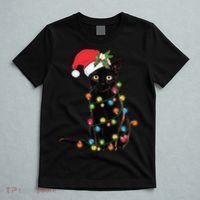 Santa Black Cat Tangled Up In Christmas Tree Lights Holiday Long Sleeve TShirt T-Shirt thumb 5