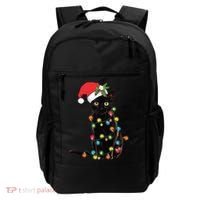 Santa Black Cat Tangled Up In Christmas Tree Lights Holiday Long Sleeve TShirt Backpack thumb 0