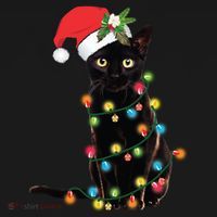 Santa Black Cat Tangled Up In Christmas Tree Lights Holiday Long Sleeve TShirt Women's Hoodie thumb 2