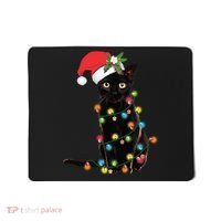 Santa Black Cat Tangled Up In Christmas Tree Lights Holiday Long Sleeve TShirt Mousepad thumb 0