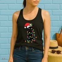 Santa Black Cat Tangled Up In Christmas Tree Lights Holiday Long Sleeve TShirt Women's Tank Top thumb 2