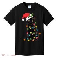 Santa Black Cat Tangled Up In Christmas Tree Lights Holiday Long Sleeve TShirt Kids T-Shirt thumb 0