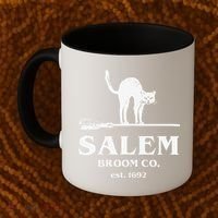 Salem Broom Co Company Halloween Black Cat Witch And Broom Coffee Mug thumb 2