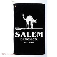 Salem Broom Co Company Halloween Black Cat Witch And Broom Golf Towel thumb 0