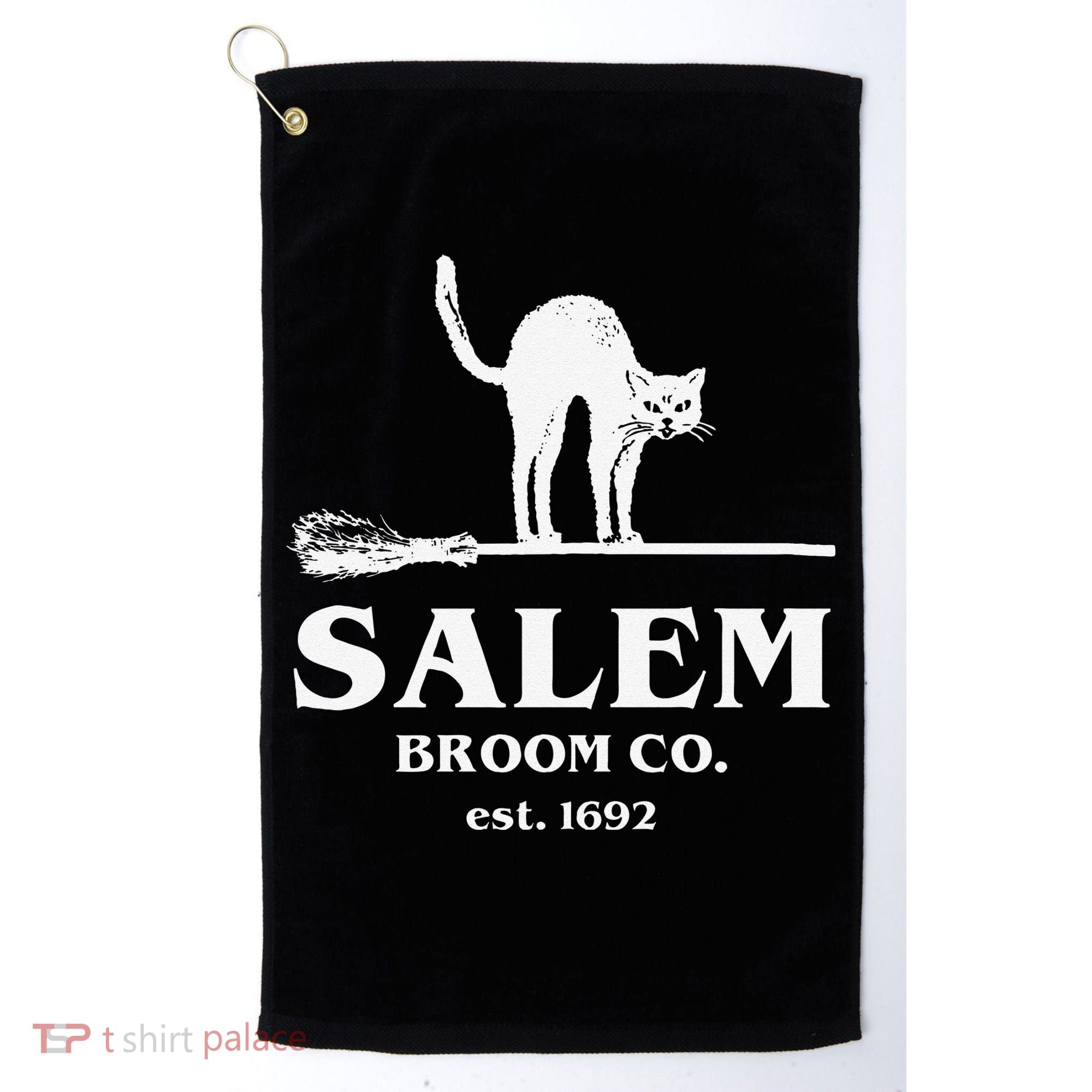 Salem Broom Co Company Halloween Black Cat Witch And Broom Golf Towel
