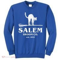 Salem Broom Co Company Halloween Black Cat Witch And Broom Sweatshirt thumb 0