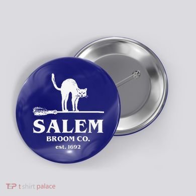 Salem Broom Co Company Halloween Black Cat Witch And Broom Button