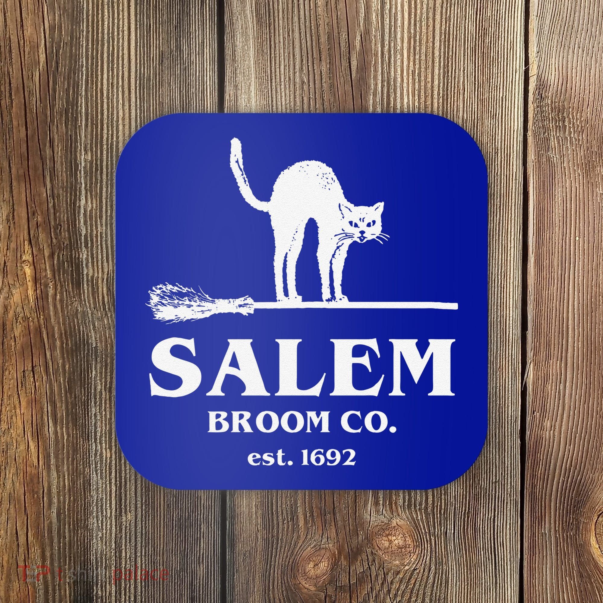 Salem Broom Co Company Halloween Black Cat Witch And Broom Coaster