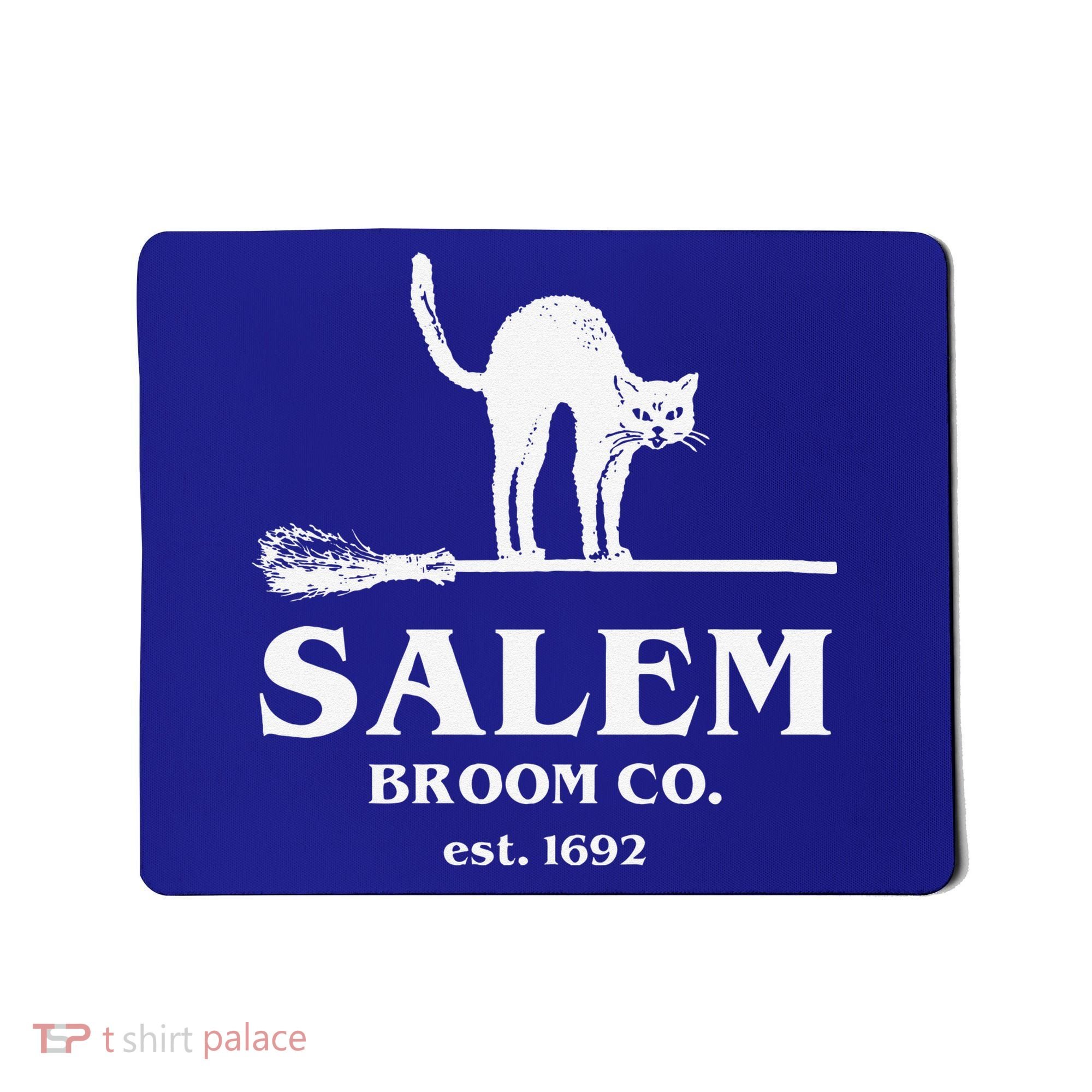 Salem Broom Co Company Halloween Black Cat Witch And Broom Mousepad