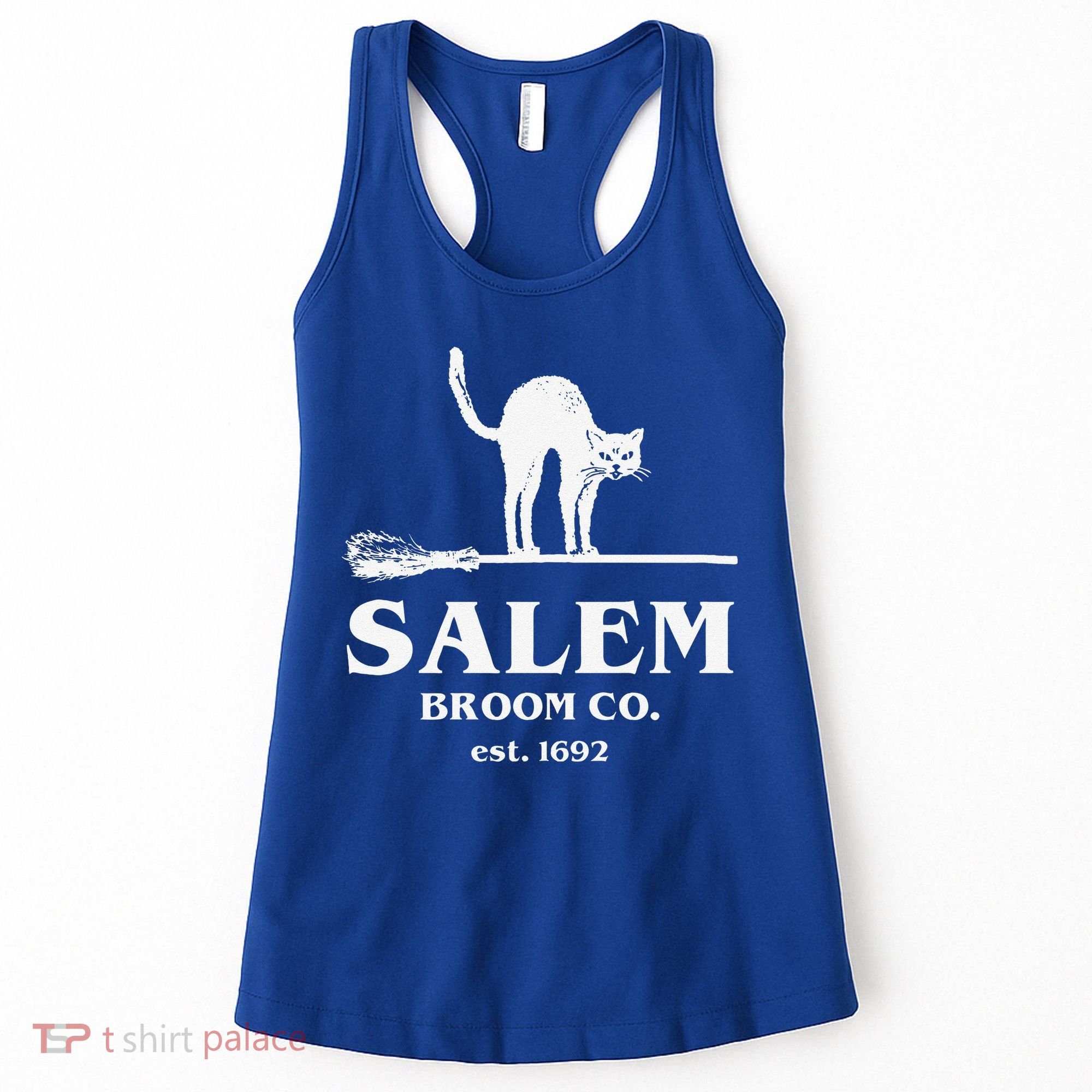 Salem Broom Co Company Halloween Black Cat Witch And Broom Women's Tank Top