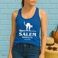 Salem Broom Co Company Halloween Black Cat Witch And Broom Women's Tank Top thumb 2