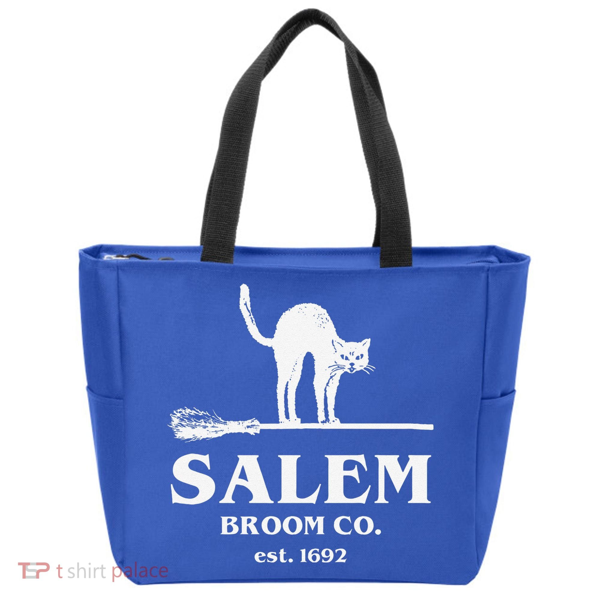 Salem Broom Co Company Halloween Black Cat Witch And Broom Tote Bag
