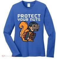 Squirrel Baseball Catcher Protect Your Nuts Women's Long Sleeve Shirt thumb 0