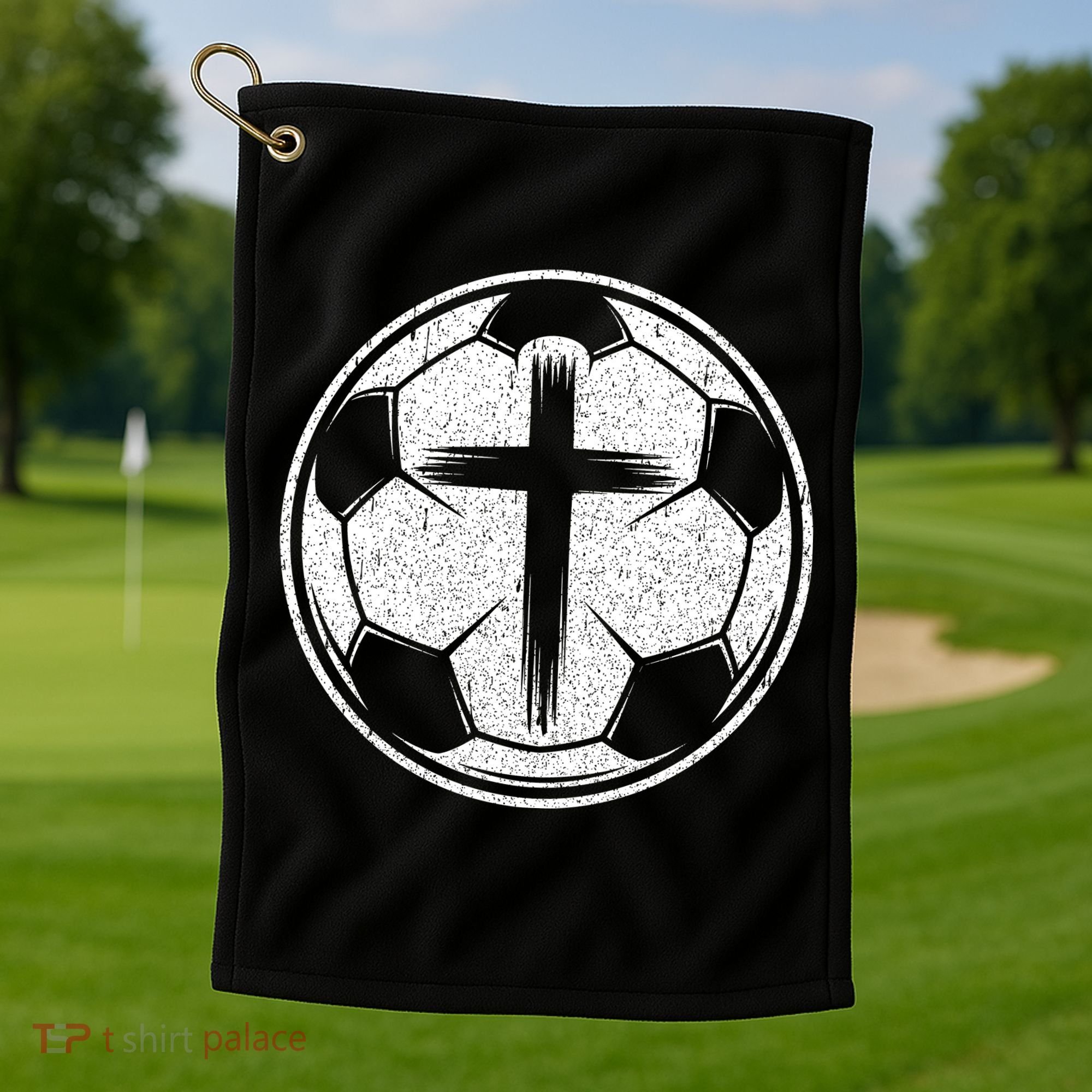 Soccer Ball Christian Cross Golf Towel