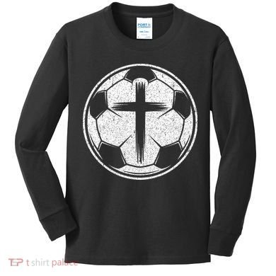 Soccer Ball Christian Cross Kids Long Sleeve Shirt
