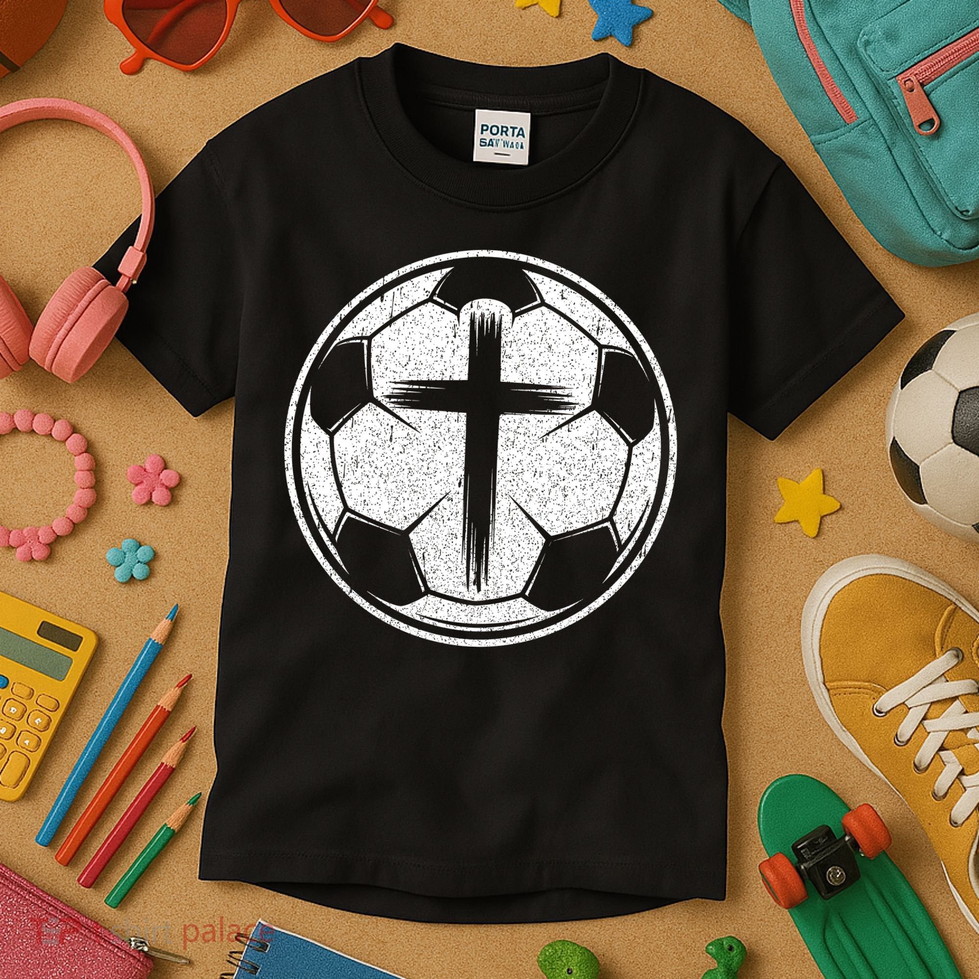 Soccer Ball Christian Cross Kids T-Shirt