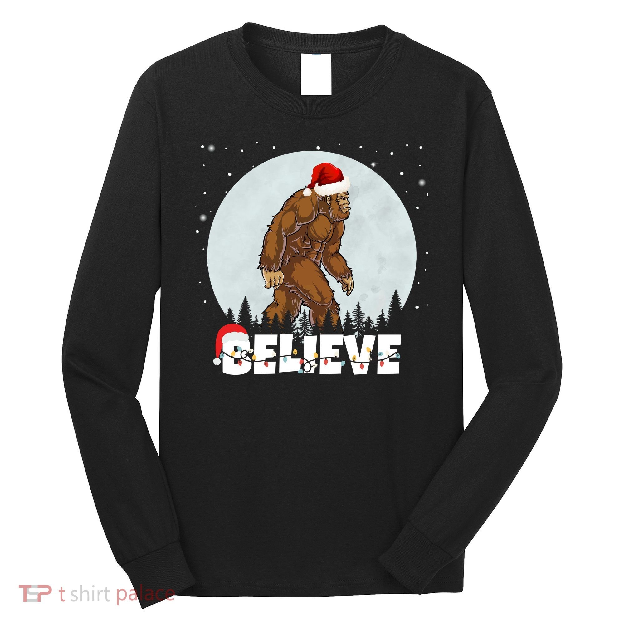 Santa Bigfoot Christmas Rock Funny Sasquatch Believe Long Sleeve Shirt