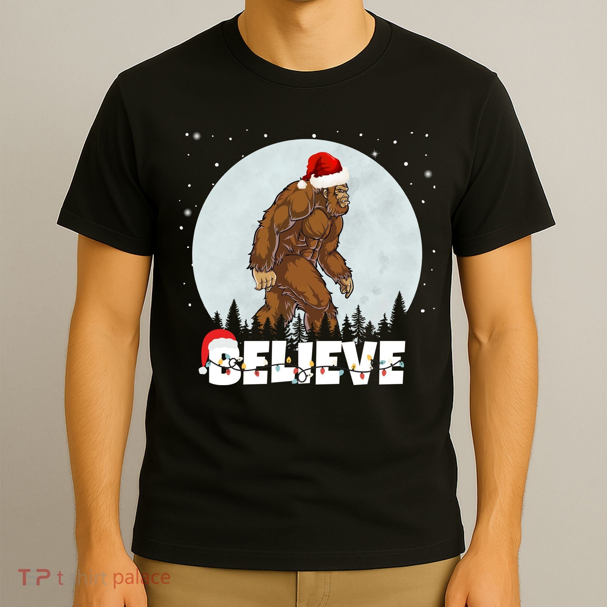 Santa Bigfoot Christmas Rock Funny Sasquatch Believe T-Shirt