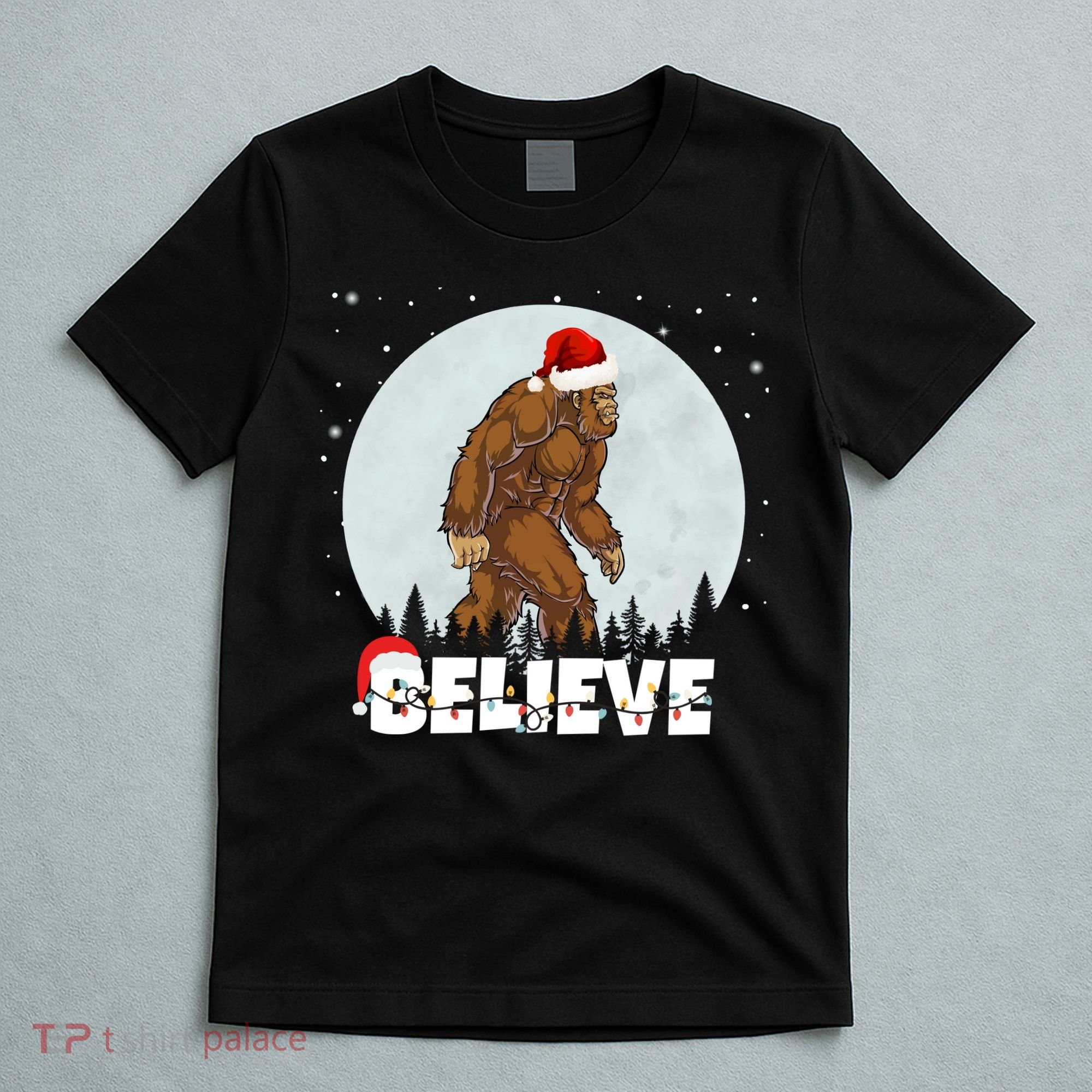 Santa Bigfoot Christmas Rock Funny Sasquatch Believe T-Shirt