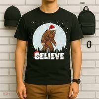 Santa Bigfoot Christmas Rock Funny Sasquatch Believe T-Shirt thumb 6