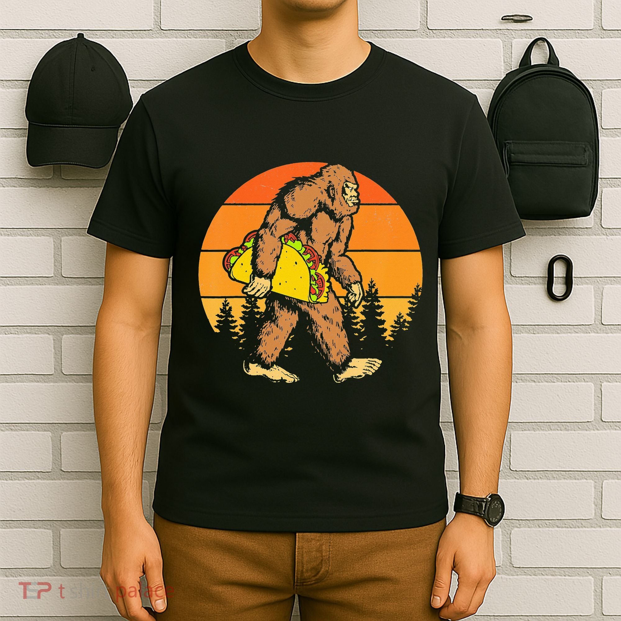Sasquatch Bigfoot Carrying Taco Funny Cinco De Mayo T-Shirt