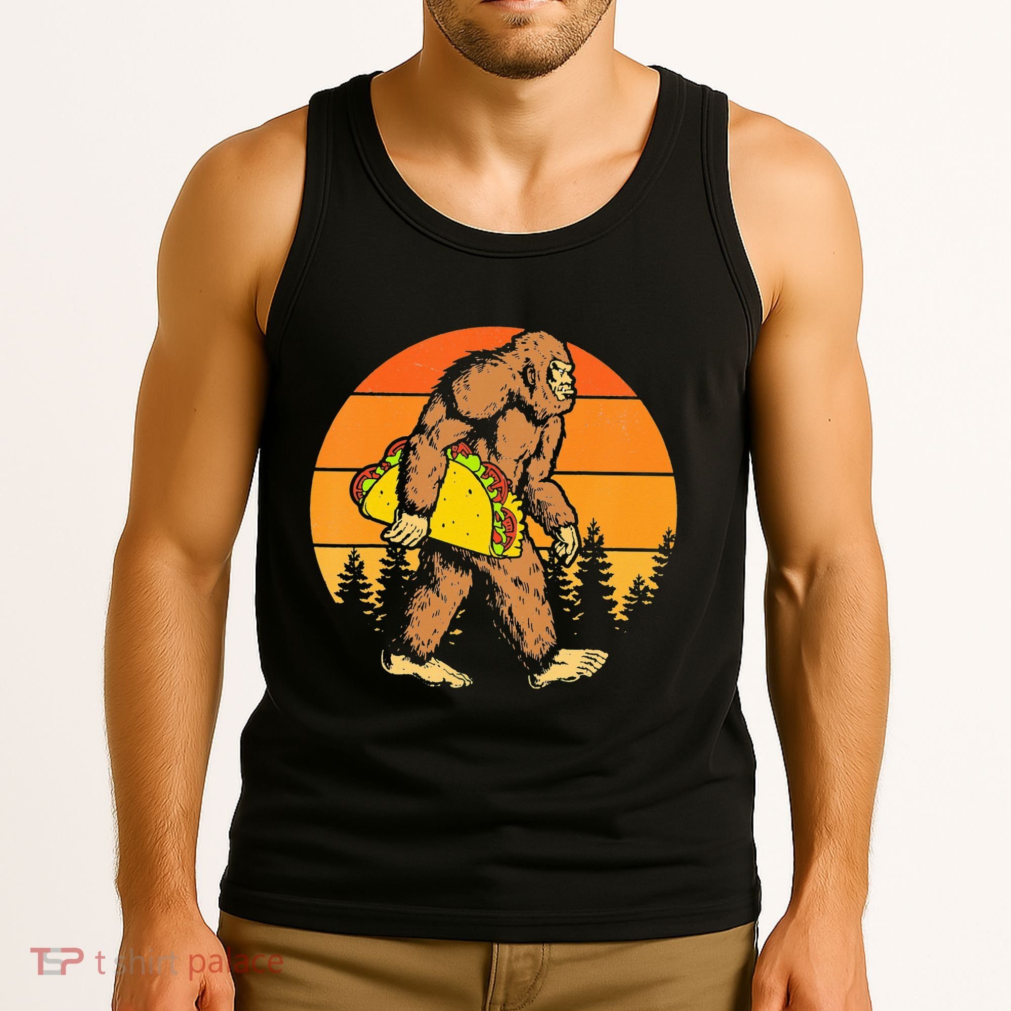 Sasquatch Bigfoot Carrying Taco Funny Cinco De Mayo Tank Top