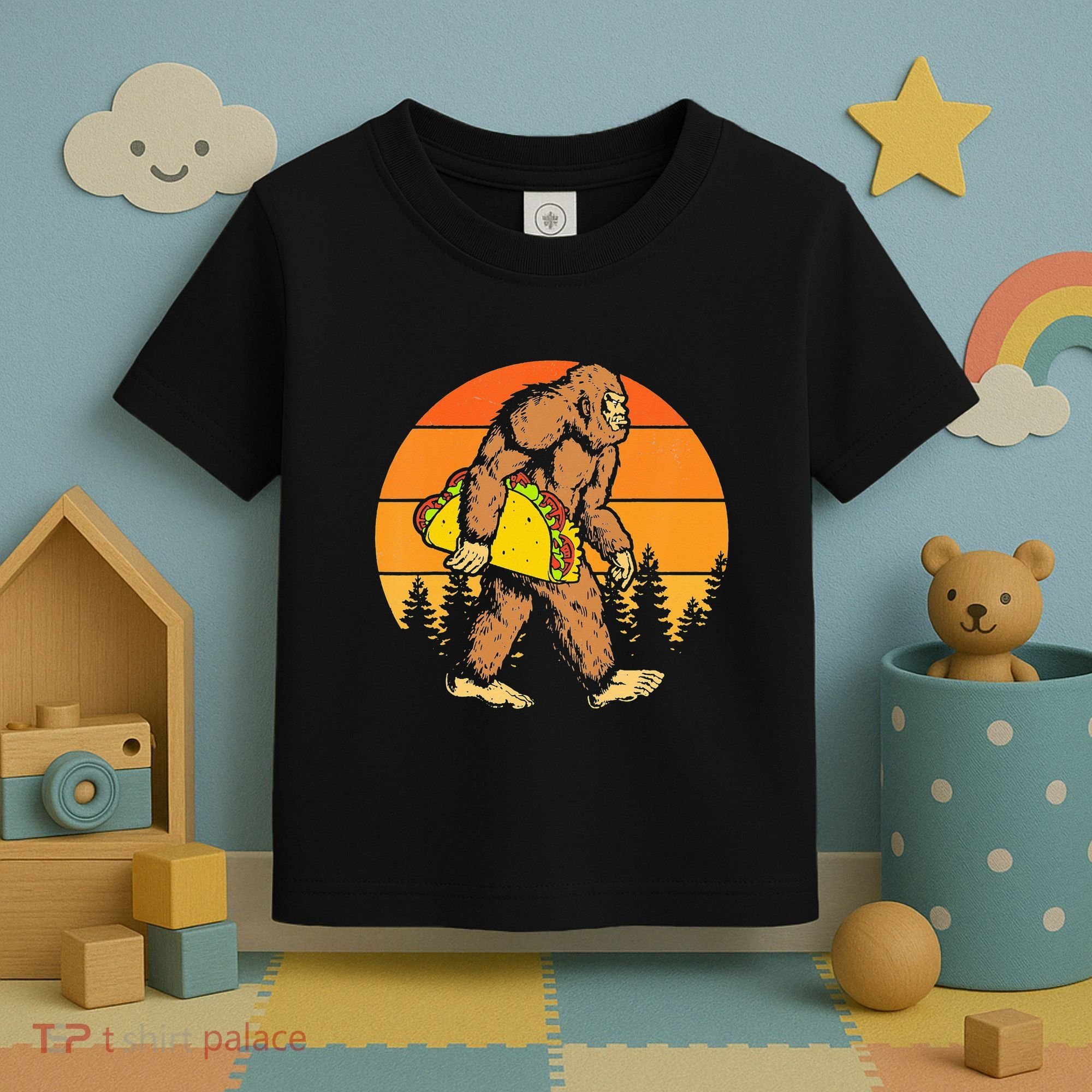 Sasquatch Bigfoot Carrying Taco Funny Cinco De Mayo Toddler T-Shirt
