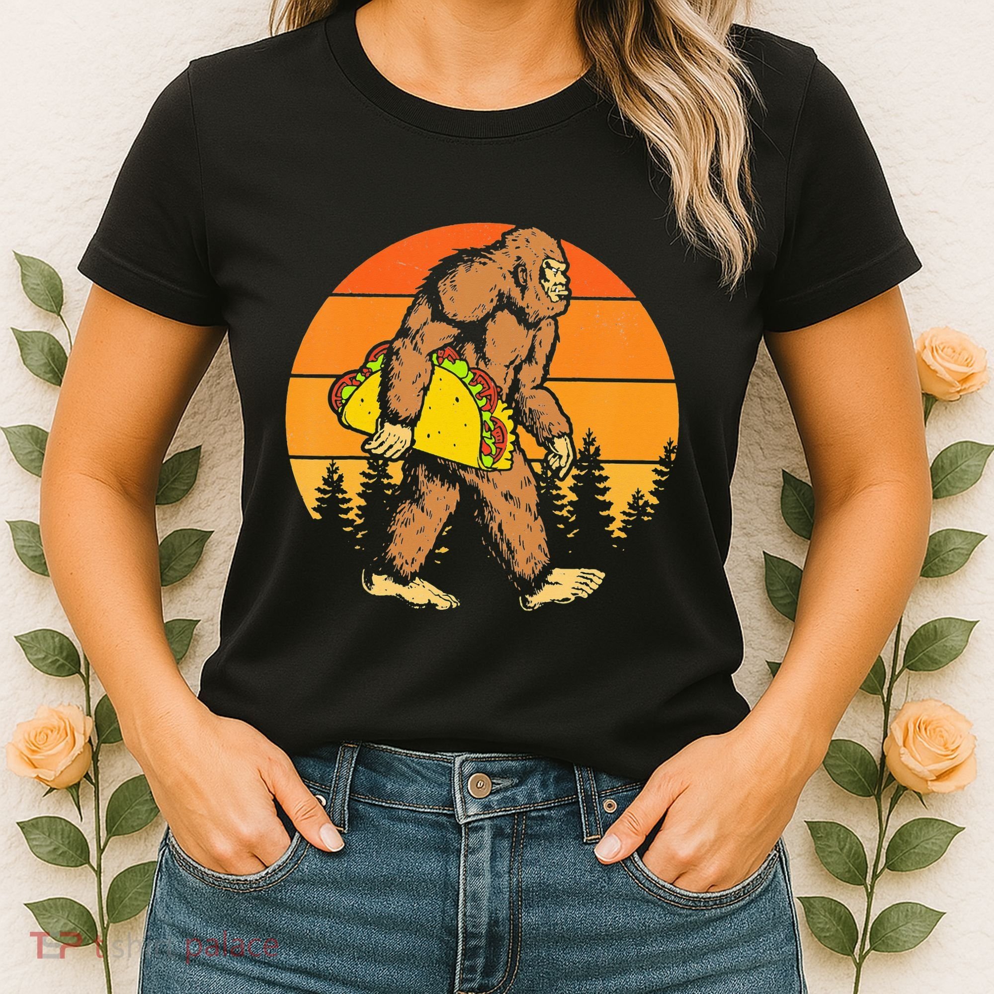 Sasquatch Bigfoot Carrying Taco Funny Cinco De Mayo Women's T-Shirt