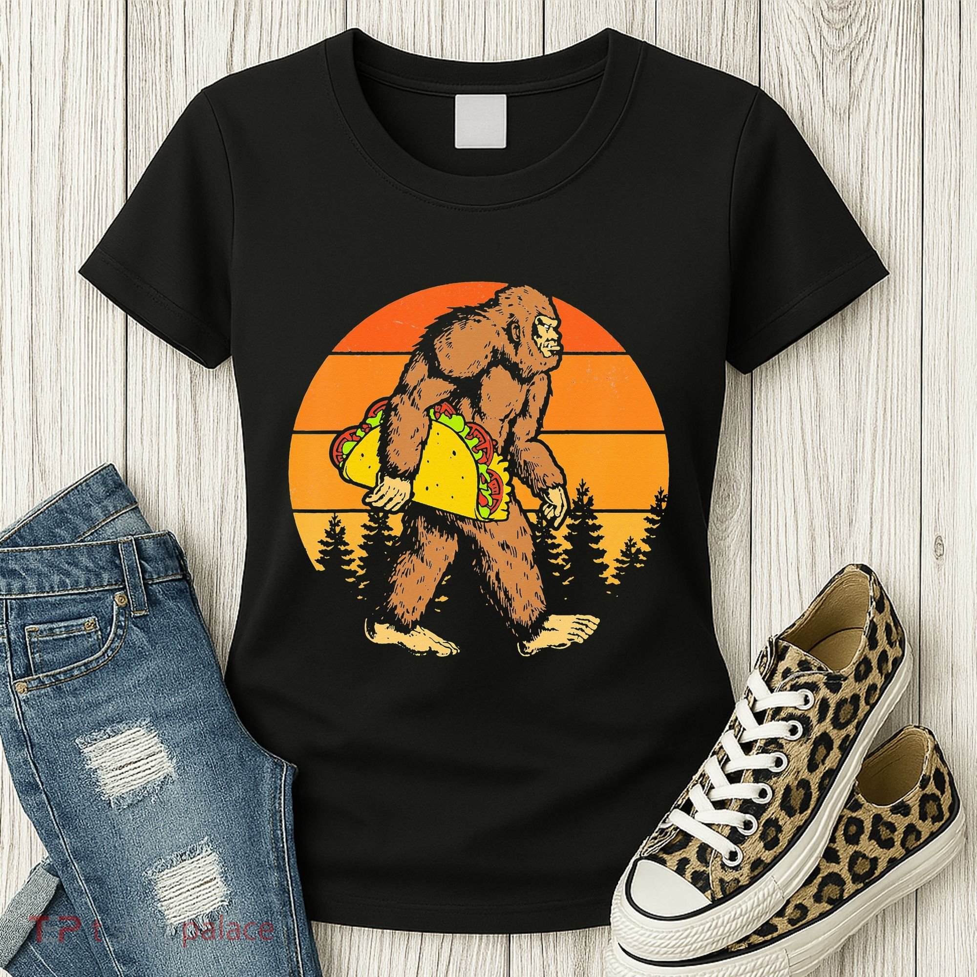 Sasquatch Bigfoot Carrying Taco Funny Cinco De Mayo Women's T-Shirt