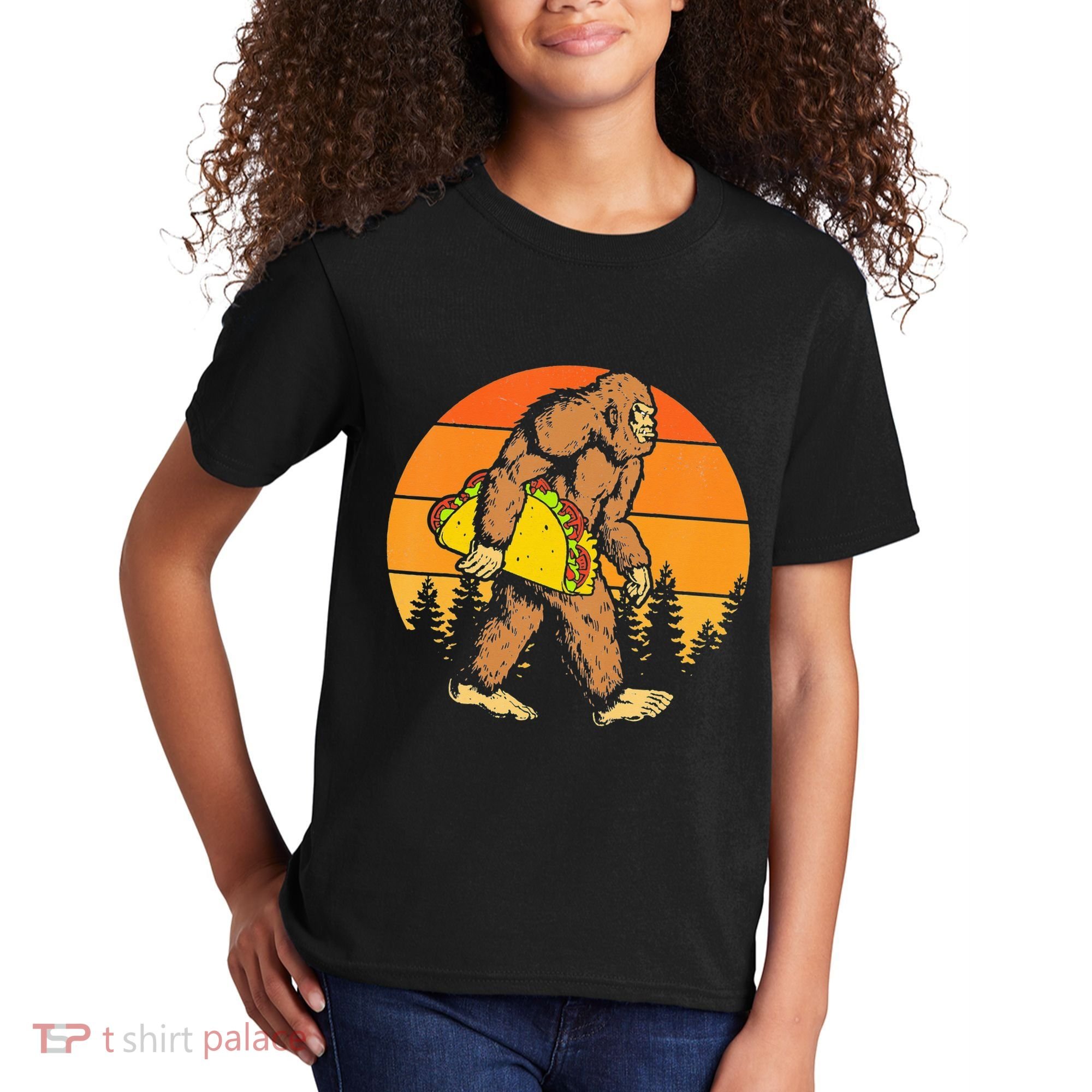 Sasquatch Bigfoot Carrying Taco Funny Cinco De Mayo Kids T-Shirt
