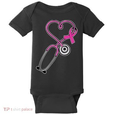 Stethoscope Breast Cancer Awareness Ribbon Baby Bodysuit