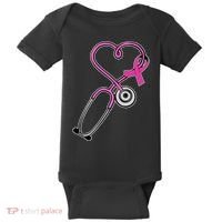 Stethoscope Breast Cancer Awareness Ribbon Baby Bodysuit thumb 0
