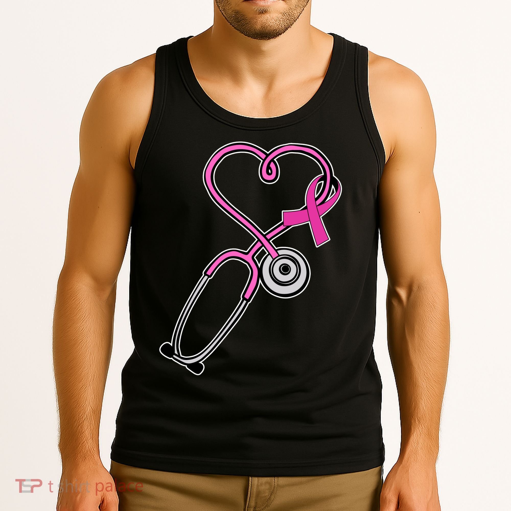 Stethoscope Breast Cancer Awareness Ribbon Tank Top